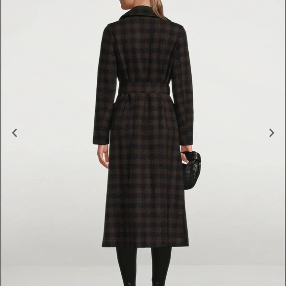 HARRIS WHARF LONDON EUC Gingham Belted Wool Maxi Coat Chocolate Brown Blue 10 44 - Picture 3 of 16